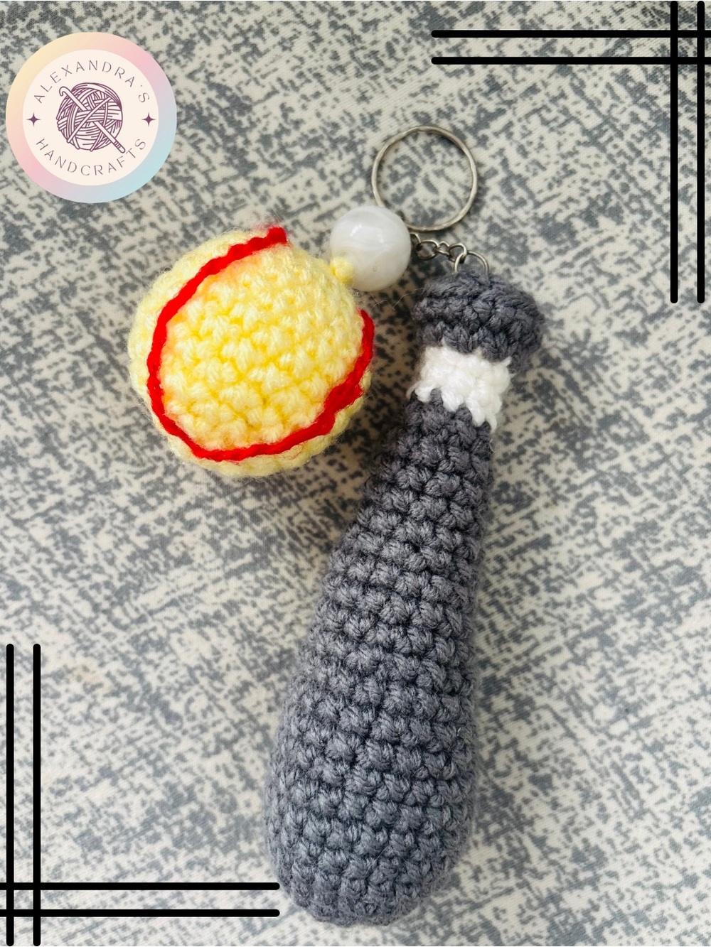 Gray & Yellow Crocheted Small Keychain